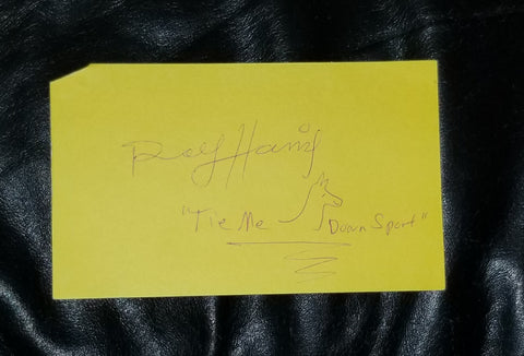 AUSTRALIAN ENTERTAINER ROLF HARRIS HAND SIGNED CARD "TIE ME KANGAROO DOWN, SPORT"