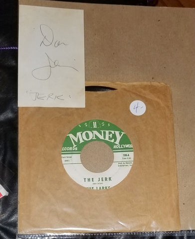 SINGER GUITARIST DON JULIAN (THE LARKS) HAND SIGNED CARD AND A VINTAGE 45 RECORD "THE JERK" D.1998