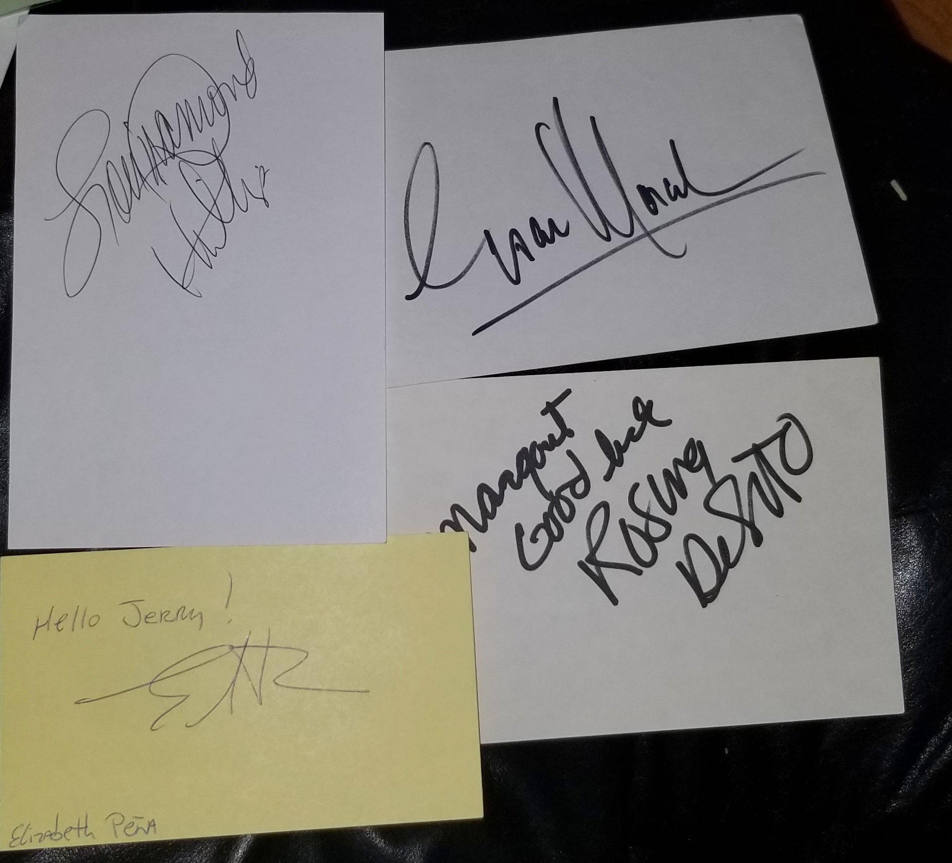 4X LA BAMBA (MOVIE) AUTOGRAPH LOT LOU DIAMOND PHILLIPS ESAI MORALES ELIZABETH PENA AND ROSANNA DESOTO HAND SIGNED CARDS