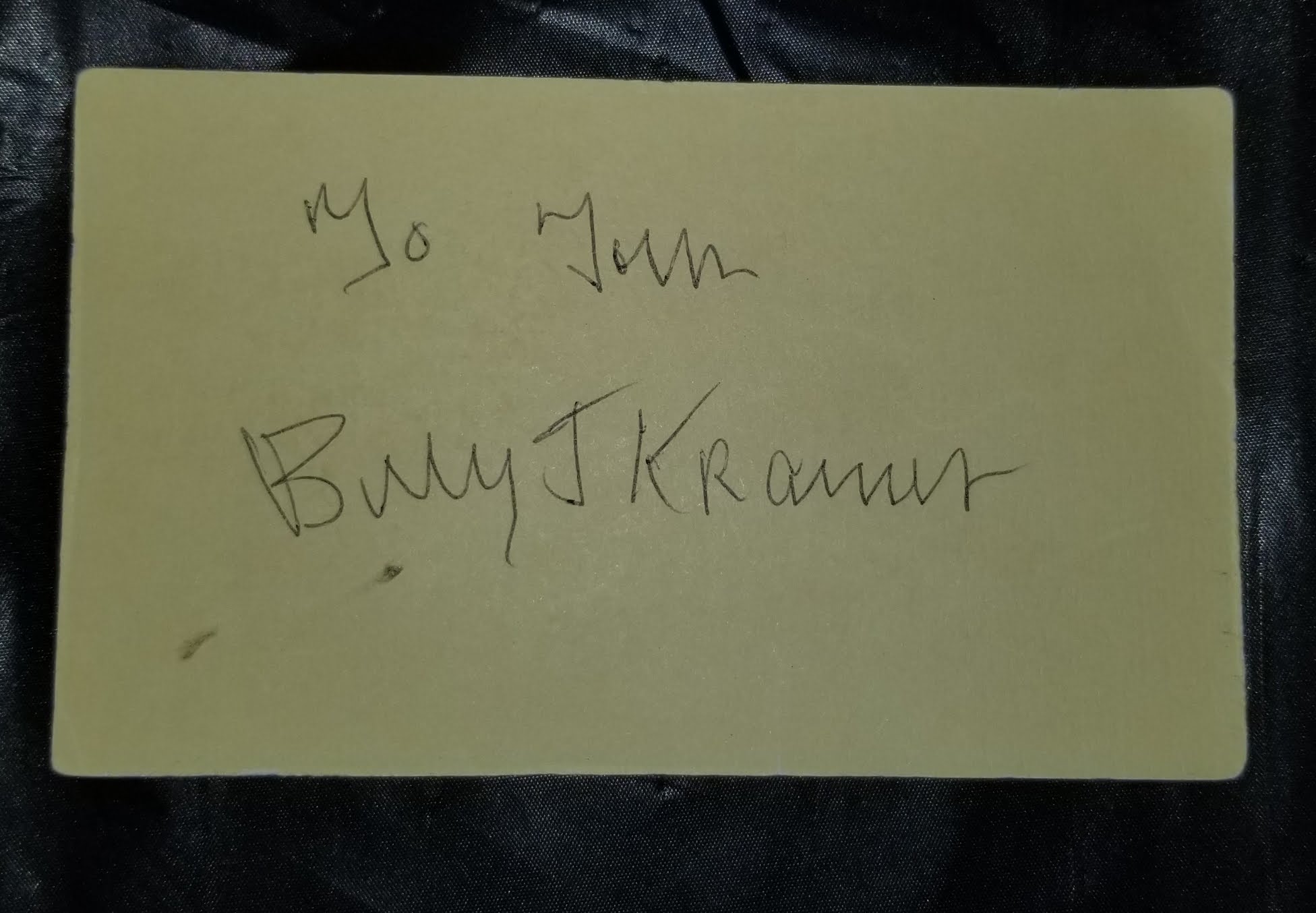 POP SINGER BILLY J KRAMER HAND SIGNED CARD "DO YOU WANNA KNOW A SECRET"