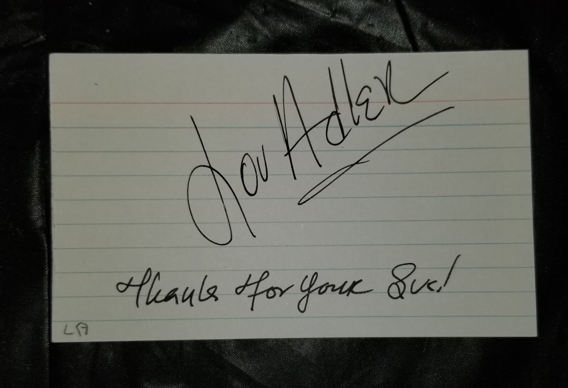 RECORD PRODUCER ROCK N' ROLL HOFER LOU ADLER HAND SIGNED INDEX CARD