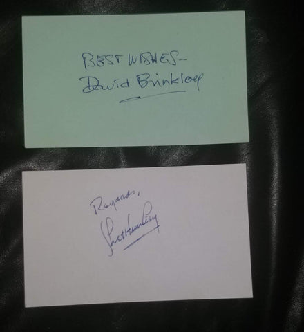 LEGENDARY NEWSMEN CHET HUNTLEY AND DAVID BRINKLEY HAND SIGNED CARDS