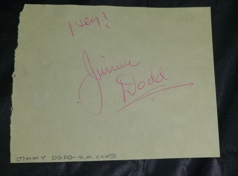 RARE MICKEY MOUSE CLUB MC JIMMIE DODD HAND SIGNED PAGE D.1964