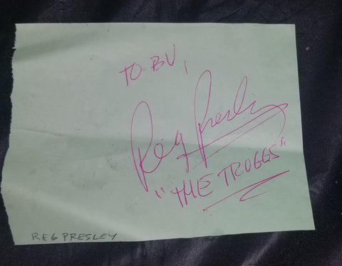 TROGGS LEAD SINGER REG PRESLEY HAND SIGNED PAGE d.2013