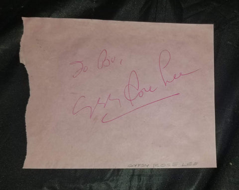 BURLESQUE LEGEND GYPSY ROSE LEE HAND SIGNED PAGE D.1970