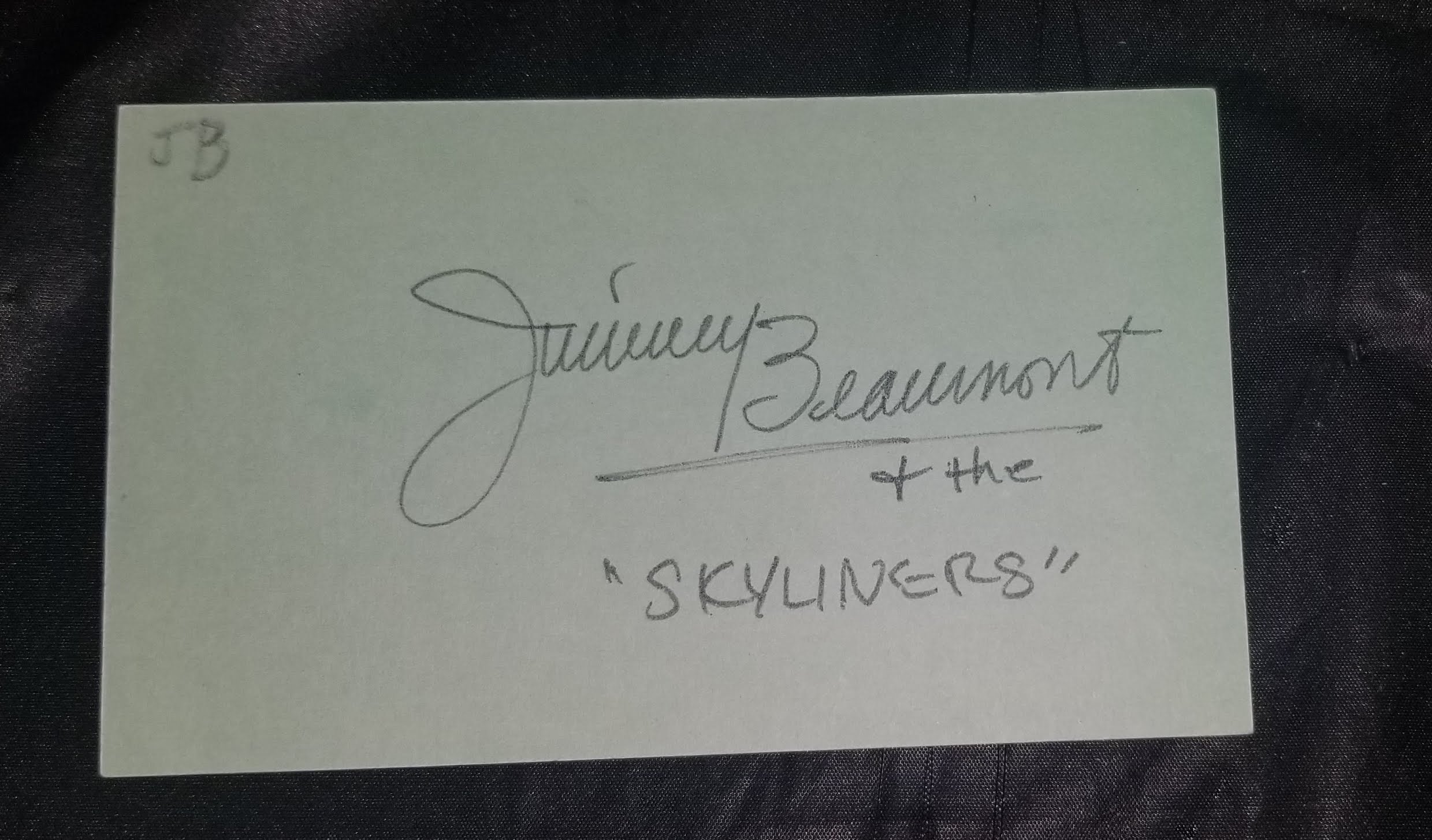 SINGER JIMMY BEAUMONT (THE SKYLINES) HAND SIGNED INDEX CARD