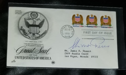 FORMER PRESIDENT OF ISRAEL SHIMON PERES HAND SIGNED FDC FIRST DAY COVER D.2016