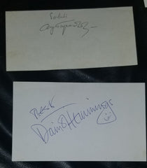 4X BARBARELLA AUTOGRAPH LOT JANE FONDA AND JOHN PHILIP LAW HAND SIGNED CUTS AND DAVID HEMMINGS UGO TOGNAZZI SIGNED CARDS