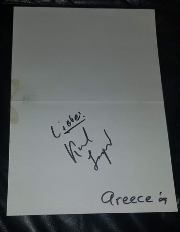 FASHION ICON KARL LAGERFELD HAND SIGNED GREEK GREETING CARD RIP