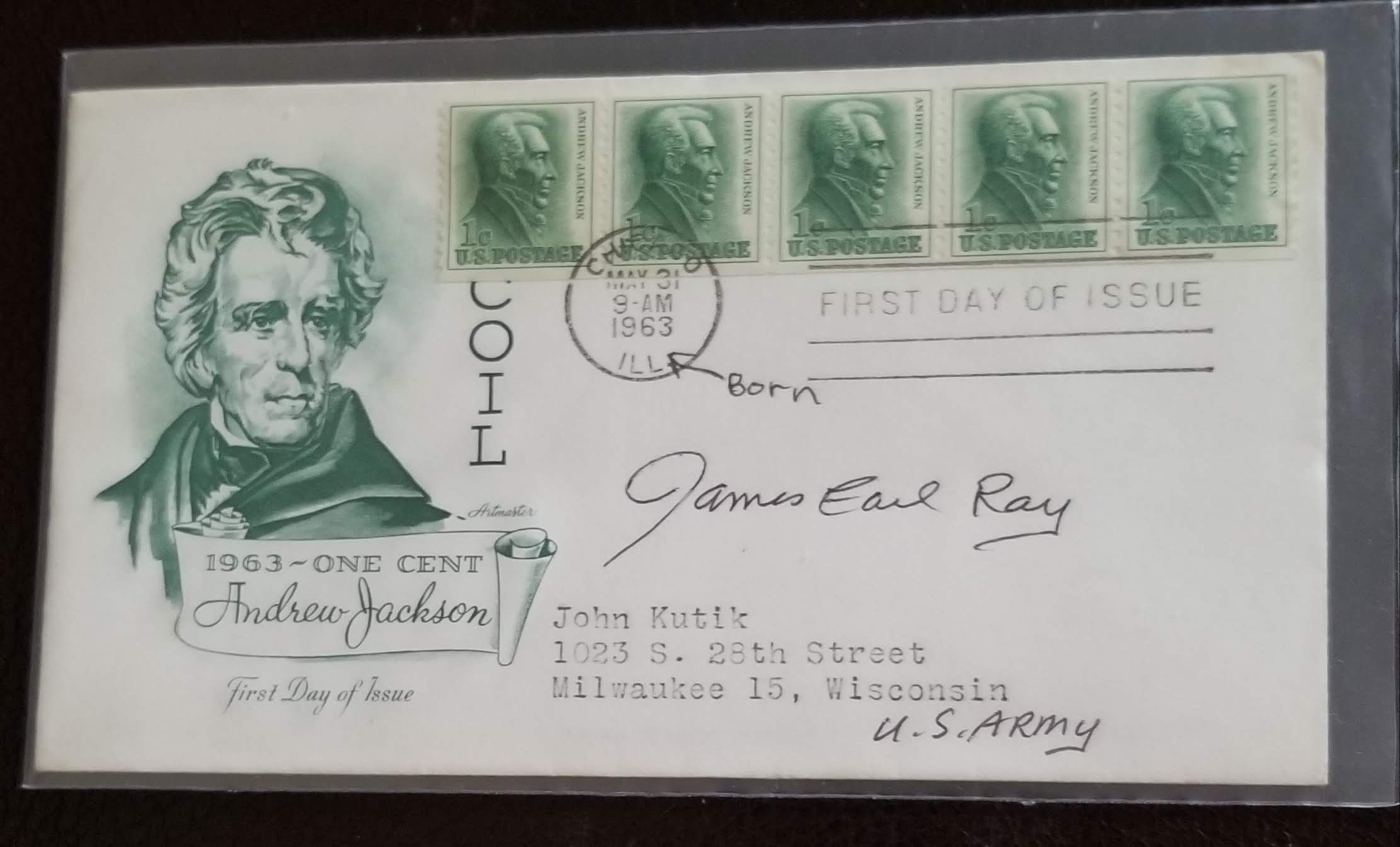 CONTROVERSIAL FIGURE CONVICTED MARTIN LUTHER KING JR KILLER JAMES EARL RAY HAND SIGNED FDC FIRST DAY COVERD.1998