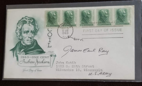 CONTROVERSIAL FIGURE CONVICTED MARTIN LUTHER KING JR KILLER JAMES EARL RAY HAND SIGNED FDC FIRST DAY COVERD.1998