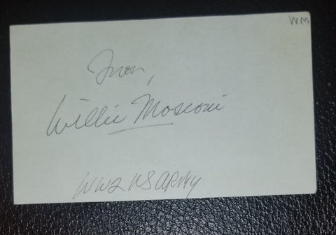 POOL PLAYING LEGEND WILLIE MOSCONI HAND SIGNED INDEX CARD D.1993