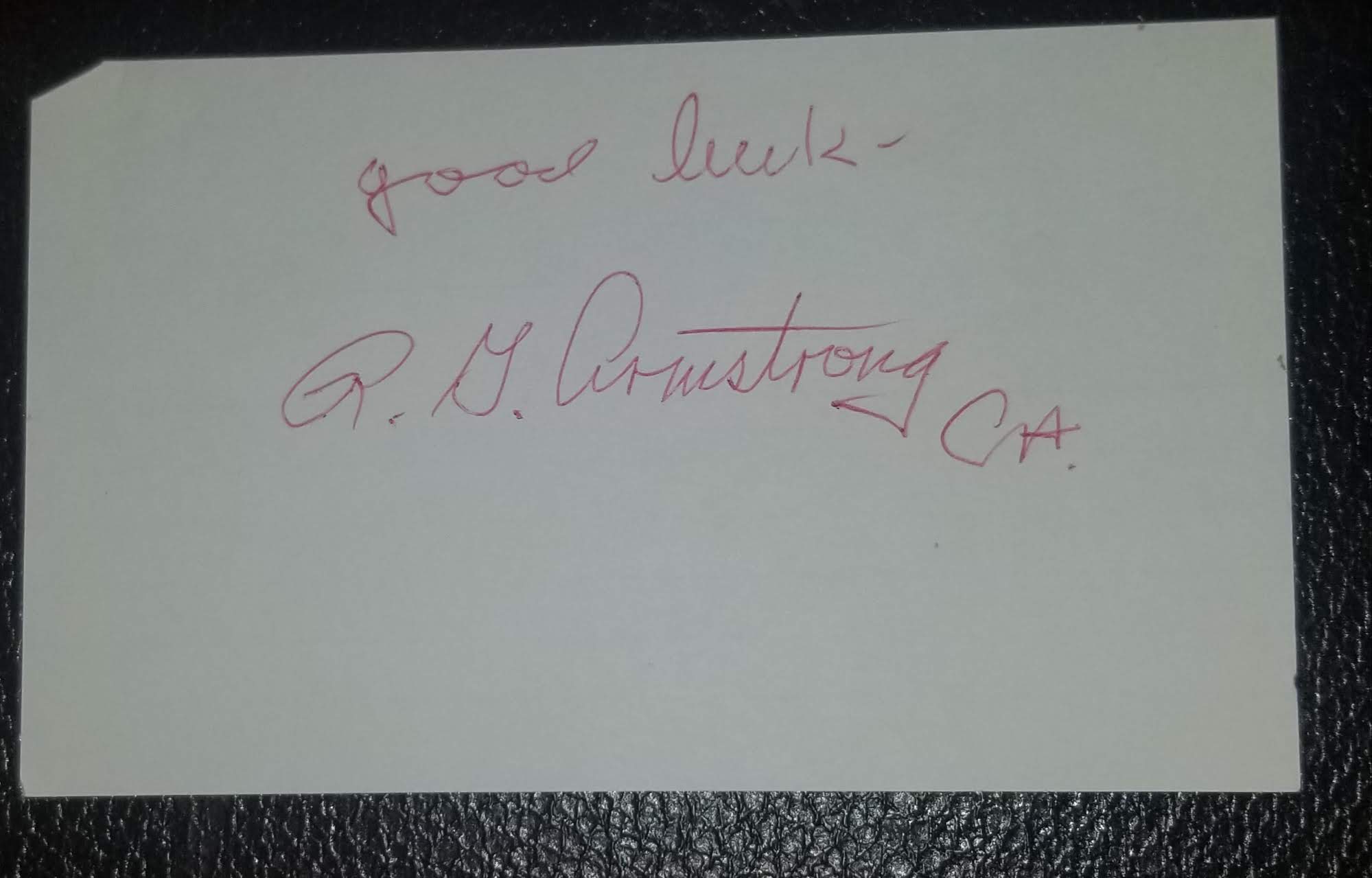 CHARACTER ACTOR R G ARMSTRONG HAND SIGNED CARD D.2012