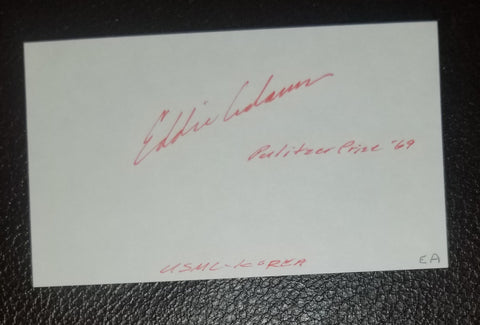 PULITZER PRIZE WINNING PHOTOGRAPHER EDDIE ADAMS HAND SIGNED CARD D.2004