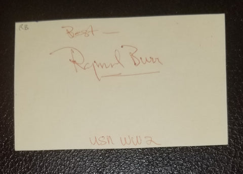 PERRY MASON ACTOR RAYMOND BURR HAND SIGNED CARD d.1993