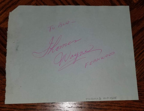 RARE "TRADEGY" SINGER THOMAS WAYNE HAND SIGNED PAGE D.1971