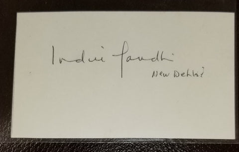 ONLY FEMALE PRIME MINISTER OF INDIA INDIRA GANDHI HAND SIGNED CARD D.1984