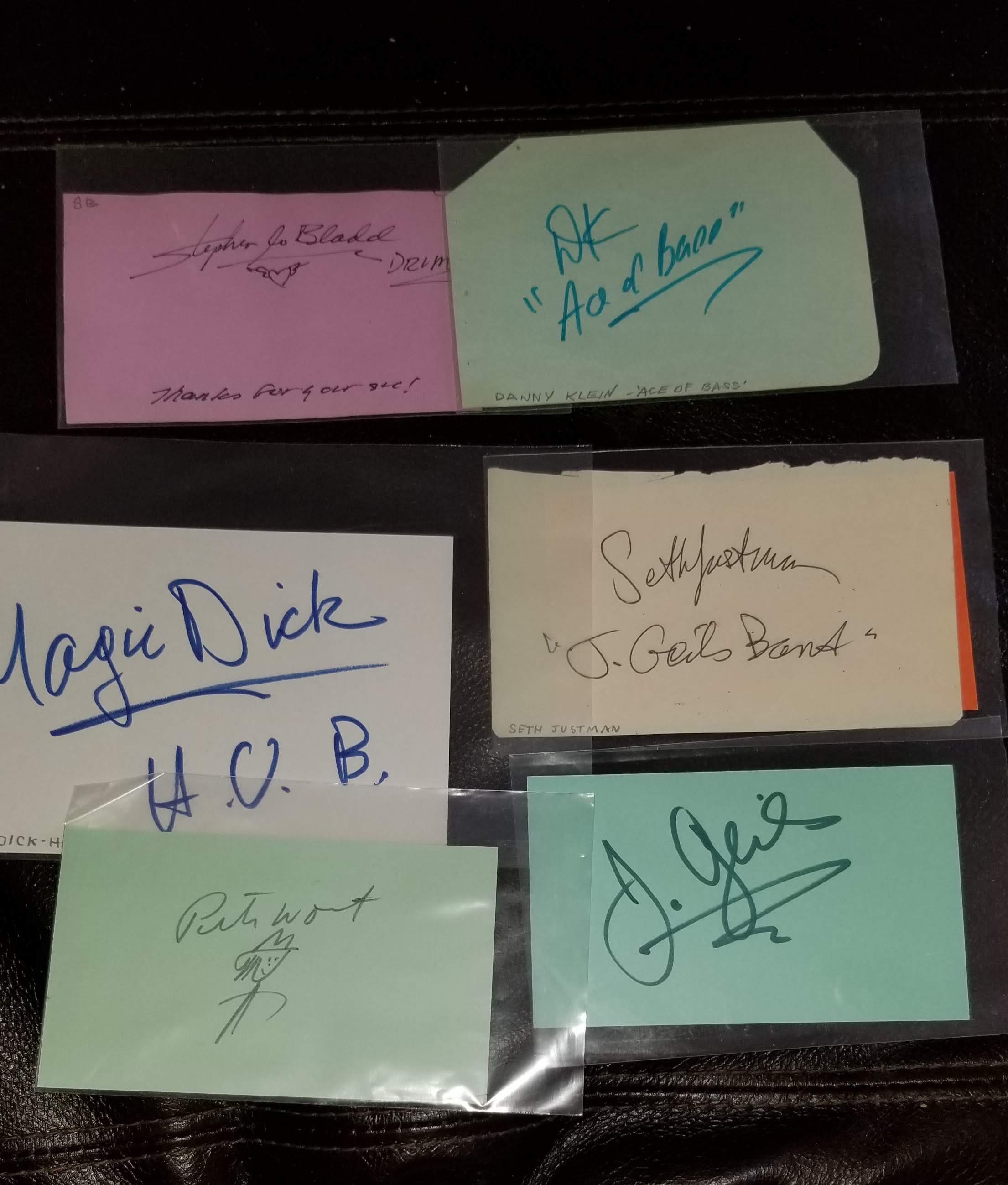 6X J GEILS AUTOGRAPL LOT J GEILS PETER WOLF MAGIC DICK STEPHEN JOE BLADD SETH JUSTMAN AND DANNY KLEIN SIGNED PIECES