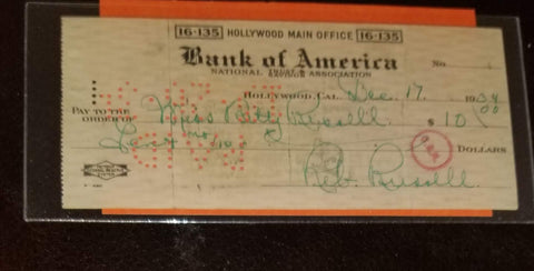 EARLY FOOTBALL STAR TURNED COWBOY ACTOR REB RUSSELL HAND SIGNED VINTAGE CHECK D.1978