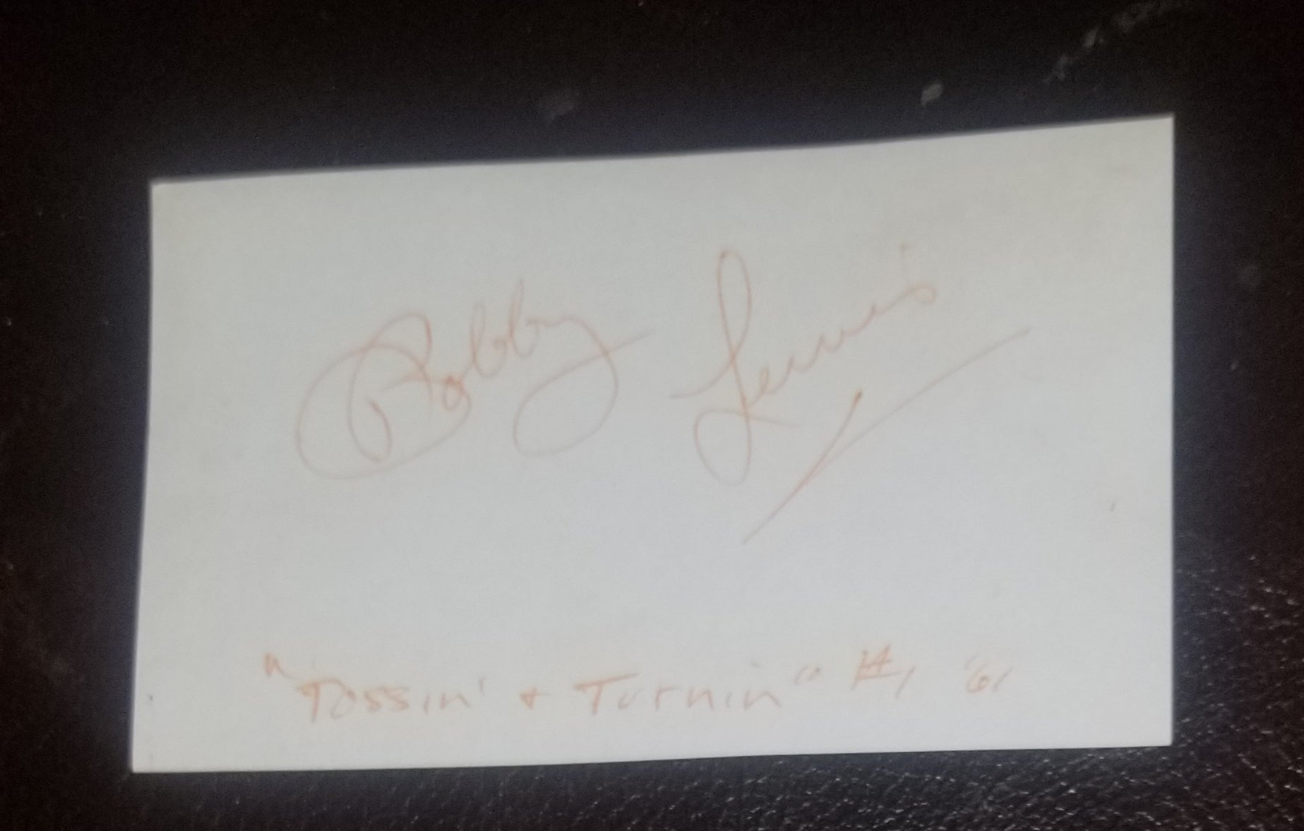 TOSSIN' AND TURNIN' SINGER BOBBY LEWIS HAND SIGNED CARD