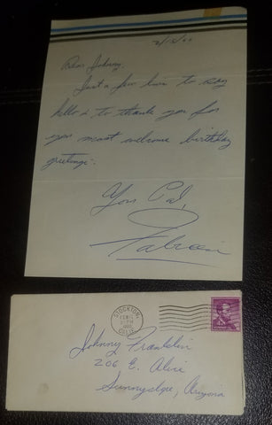 SINGER FABIAN HAND WRITTEN AND SIGNED VINTAGE LETTER WITH HAND WRITTEN ORIGINAL ENVELOPE