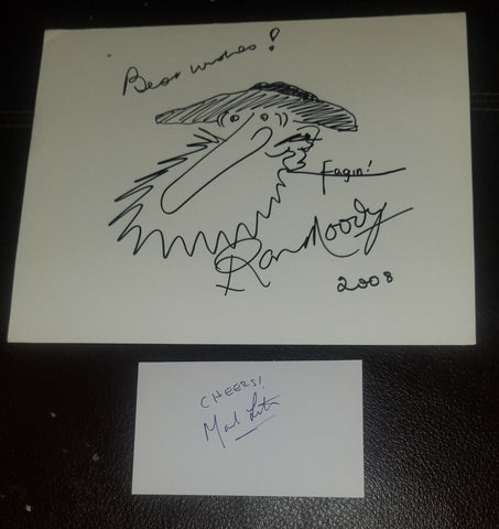 GREAT LARGE HAND DRAWN SKETCH OF FAGIN FROM OLIVER! AND HAND SIGNED BY ACTOR RON MOODY (D.2015) PLUS OLIVER! STAR MARK LESTER HAND SIGNED CARD