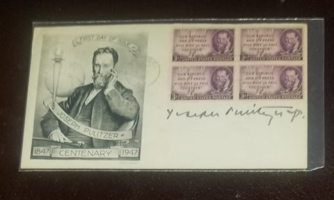 AMERICAN NEWSPAPERMAN JOSEPH PULITZER JR. HAND SIGNED VINTAGE FDC FIRST DAY COVER D.1993