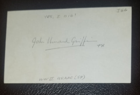 JOURNALIST AUTHOR JOHN HOWARD GRIFFIN HAND SIGNED CARD D.1980