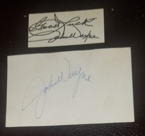 LEGENDARY ACTOR JOHN WAYNE SECRETARIAL SIGNED CARD AND PRINTED BUSINESS CARD GIVEN TO AUTOGRAPH COLLECTORS