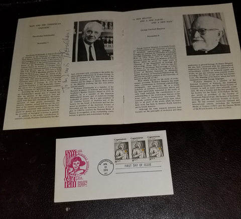 RUSSIAN EVOLUTIONIST BIOLOGIST THEODOSIUS DOBZHANSKY HAND SIGNED COPERNICUS PRORAM AND UNSIGNED COPERNICUS FDC. D.1975