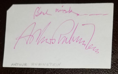 CLASSICAL PIANIST ARTHUR RUBINSTEIN HAND SIGNED CARD D.1982