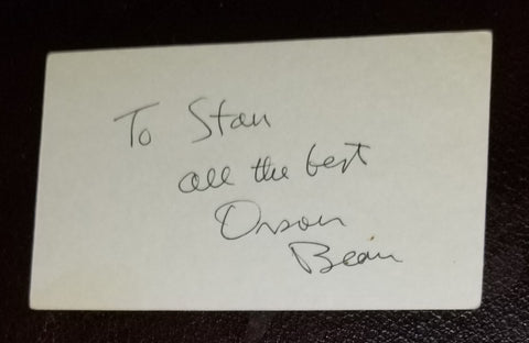 ACTOR TALK SHOW GUEST ORSON BEAN HAND SIGNED CARD RIP