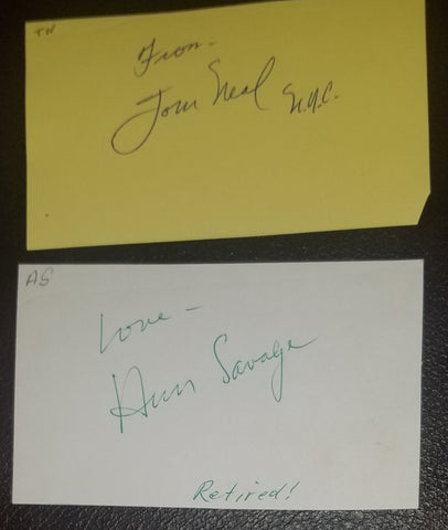 2X FILM NOIR CLASSIC "DETOUR" HAND SIGNED LOT TOM NEAL AND ANN SAVAGE HAND SIGNED CARDS