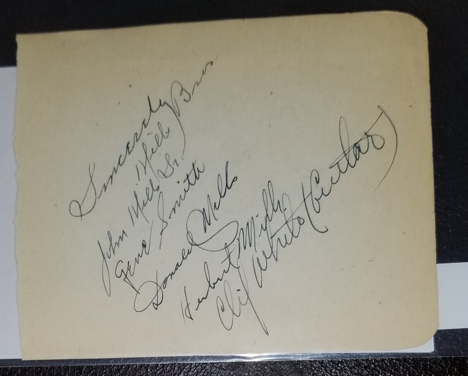 5X MILLS BROTHERS AUTOGRAPH PAGE JOHN HERBERT AND DONALD MILLS PLUS GENE SMITH AND CLIF WHITE