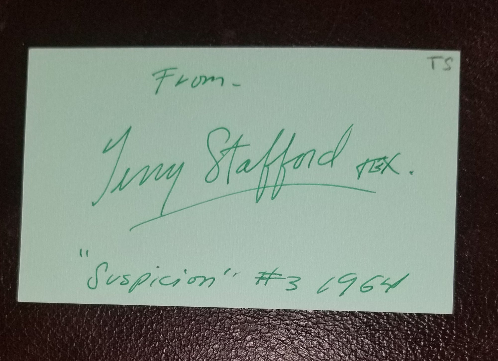 SINGER TERRY STAFFORD HAND SIGNED CARD D.1996 SUSPICION