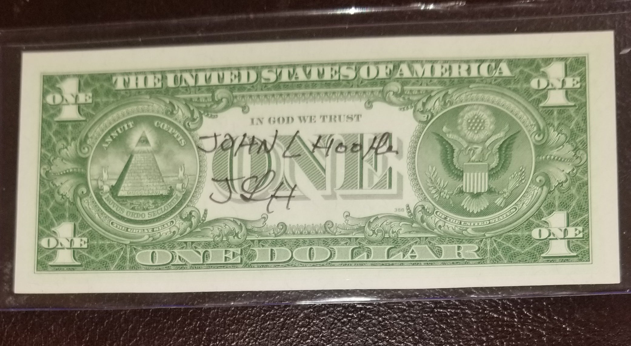 RARE BLUES GREAT JOHN LEE HOOKER HAND SIGNED ONE DOLLAR BILL D.2001