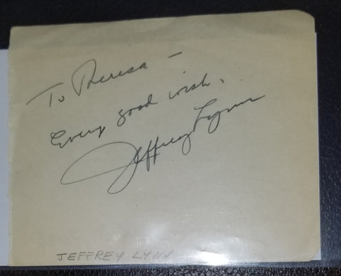 HOLLYWOOD GOLDEN AGE ACTOR JEFFREY LYNN HAND SIGNED PAGE D.1995