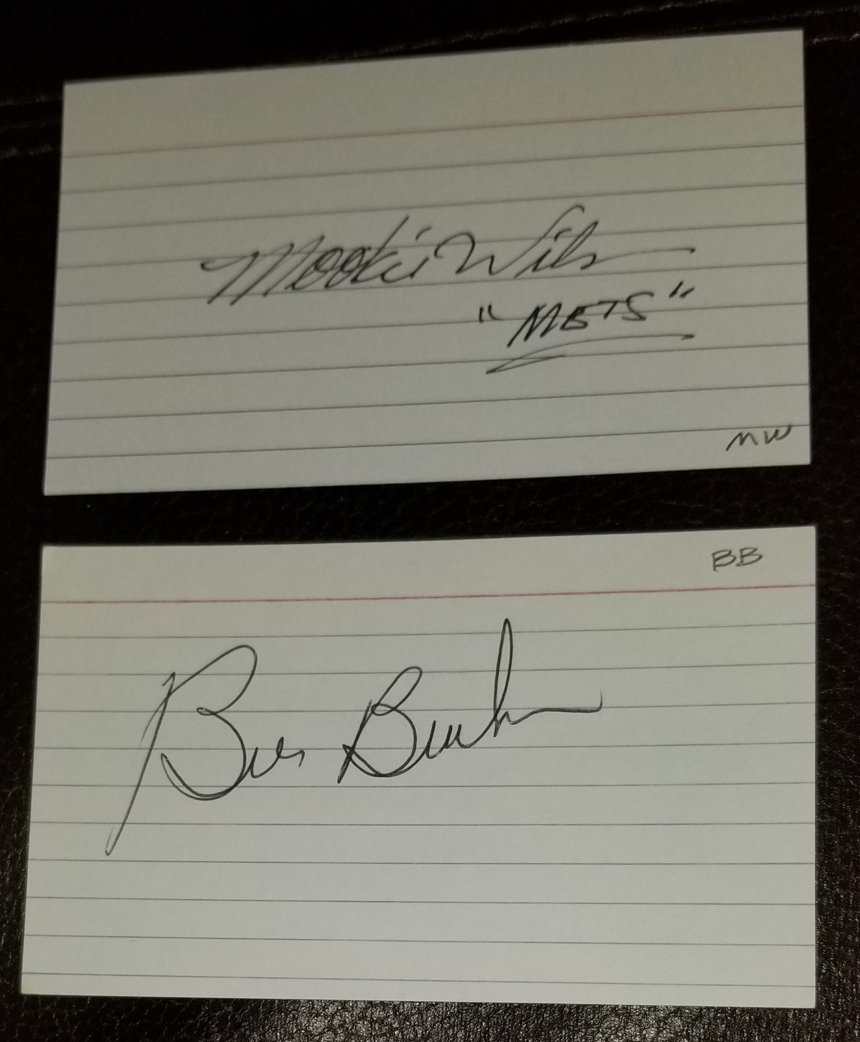 INFAMOUS BASEBALL DUO BILL BUCKNER (D.2019) AND MOOKIE WILSON HAND SIGNED CARDS