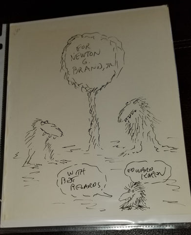 CARTOONIST EDWARD KOREN HAND DRAWN AND SIGNED 8X10 BOOK PAGE