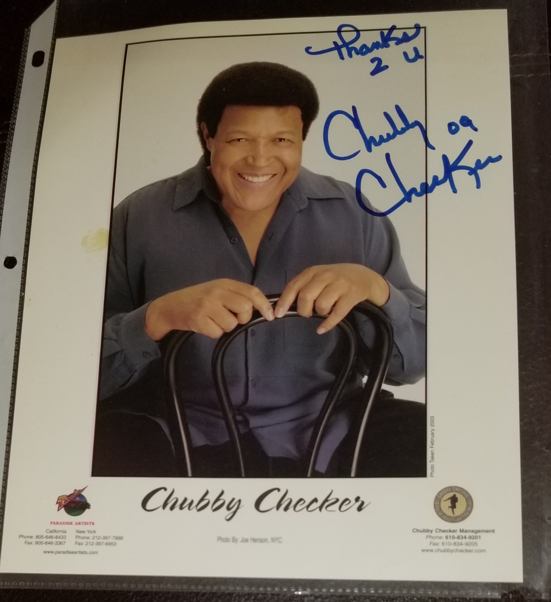 SINGER CHUBBY CHECKER HAND SIGNED 8X10 PHOTO