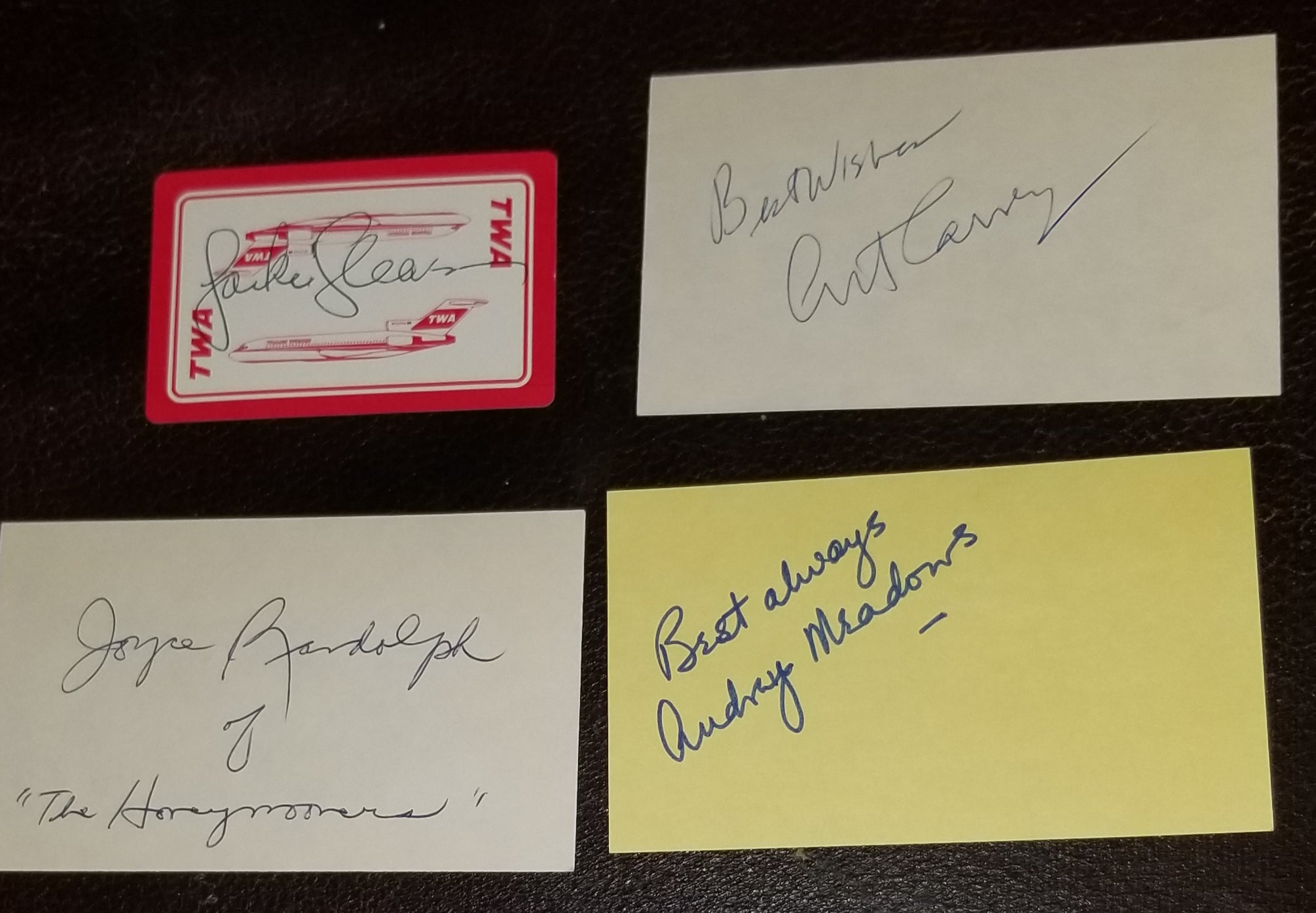 4x THE HONEYMOONERS AUTOGRAPH LOT JACKIE GLEASON ART CARNEY AUDREY MEADOWS AND JOYCE RANDOLPH HAND SIGNED AUTOGRAPHS