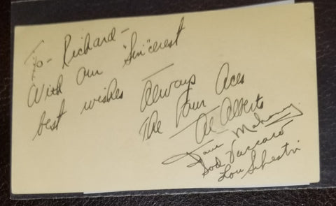 VINTAGE HAND SIGNED THE FOUR ACES 1952 POSTCARD AL ALBERTS DAVE MAHONEY LOU SILVESTRI AND SOD VACCARO