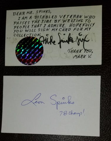 BOXING BROTHERS MICHAEL AND LEON SPINKS (RIP) HAND SIGNED CARDS