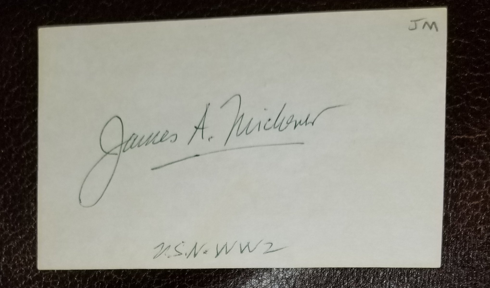 AUTHOR JAMES MICHENER HAND SIGNED CARD D.1997