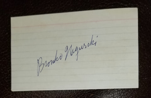 FOOTBALL LEGEND BRONKO NAGURSKI HAND SIGNED CARD D.1990