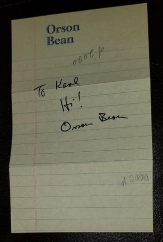 ACTOR TV PERSONALITY ORSON BEAN HAND SIGNED NOTE PAPER RIP