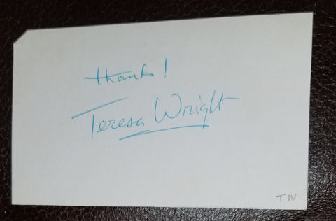 LONG TIME HOLLYWOOD ACTRESS TERESA WRIGHT HAND SIGNED CARD D.2005