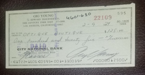 LONG TIME ACTOR GIG YOUNG HAND SIGNED CHECK D.1978