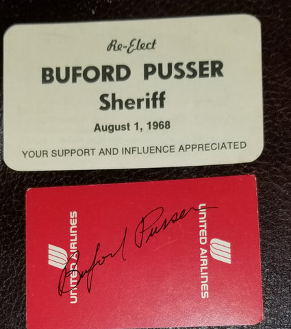 SHERRIF BUFORD PUSSER HAND SIGNED PLAYING CARD AND VINTAGE ELECTION CARD D.1974