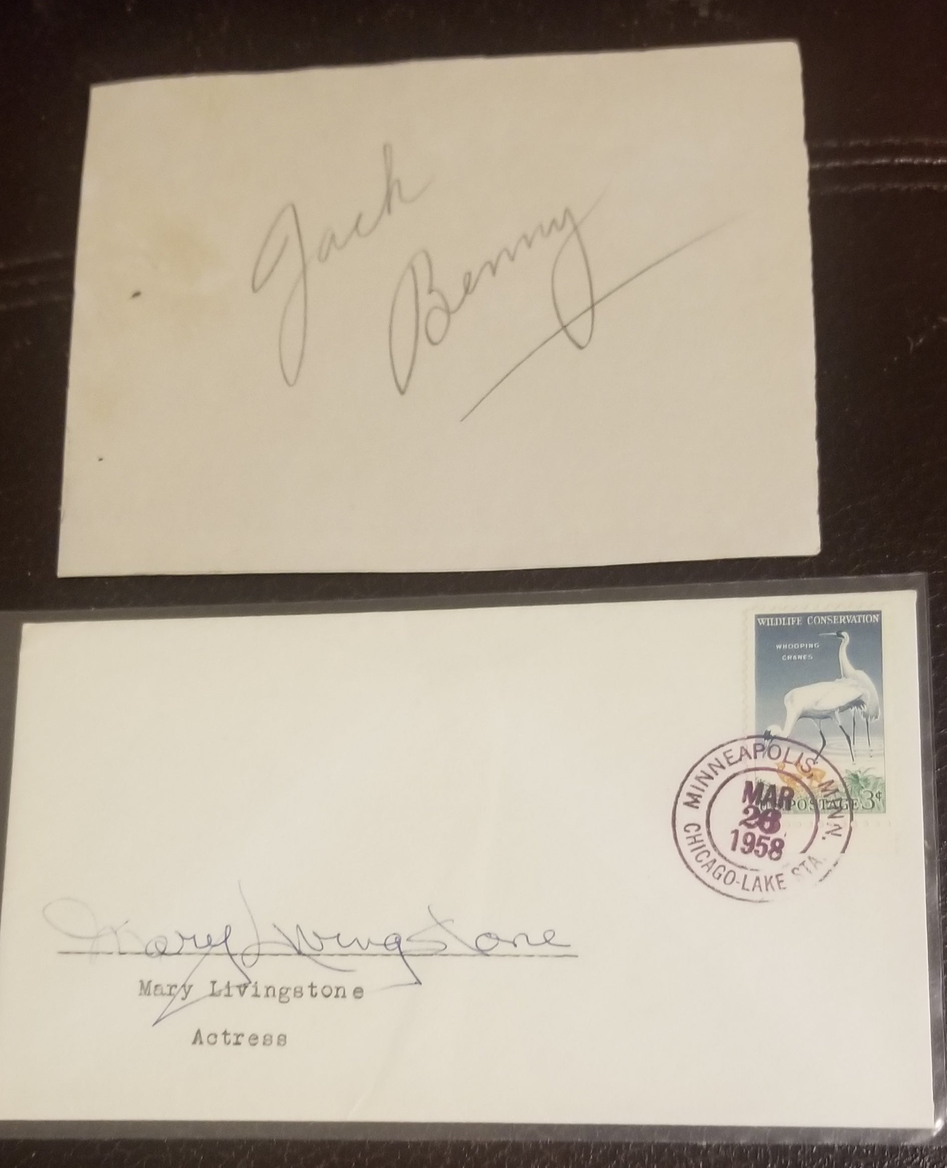 HOLLYWOOD LEGEND HUSBAND AND WIFE JACK BENNY (D.1974) AND MARY LIVINGSTONE D.1983 HAND SIGNED ITEMS